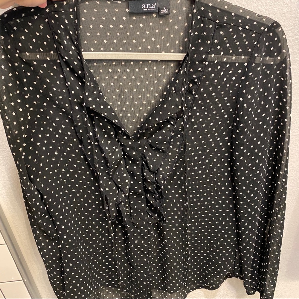 See through Small Black Star Button Up Blouse